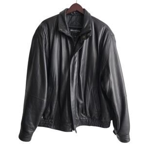 BRANDINI XXL Men's Black Leather Bomber Biker Jacket Coat Full Zip 2XL